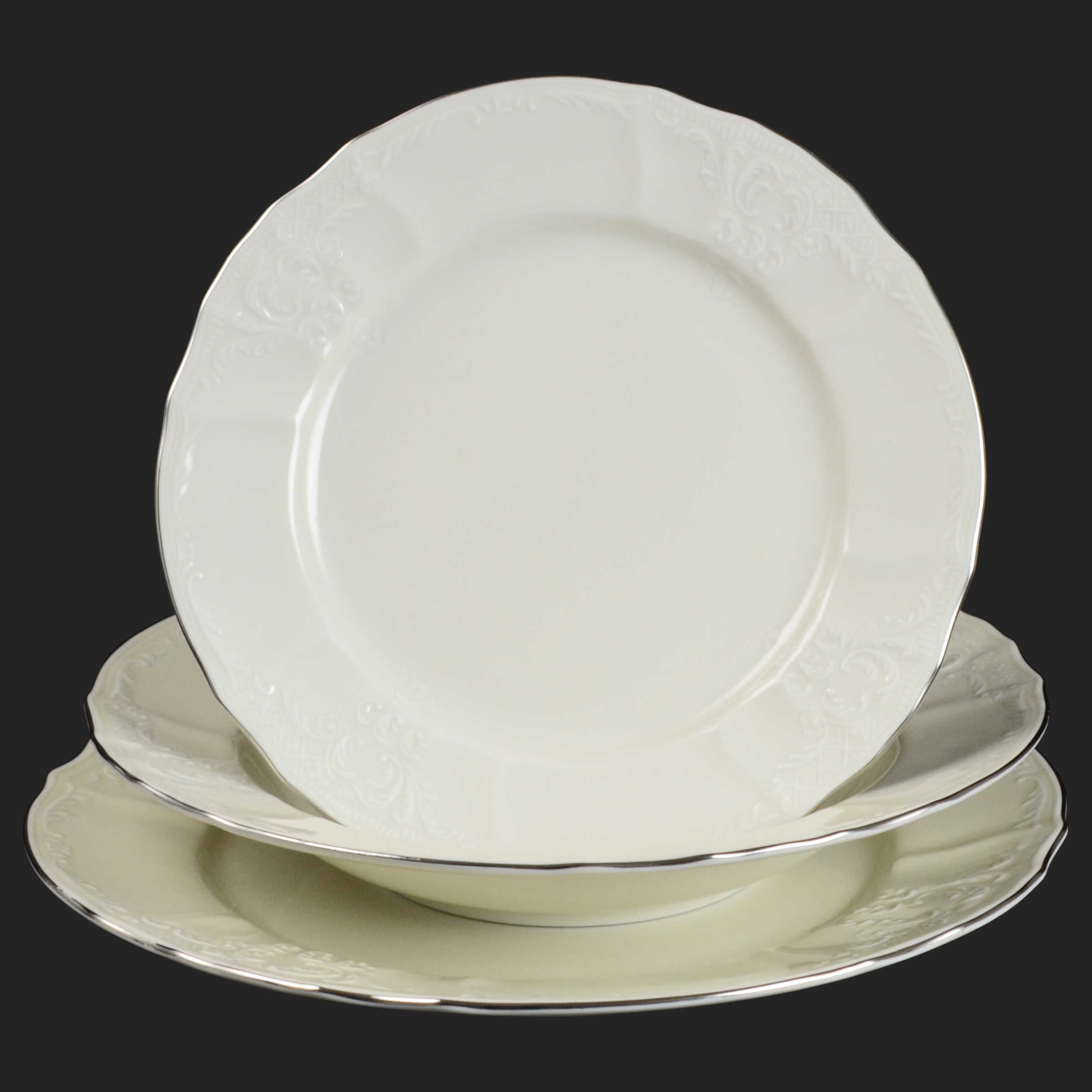 BERNADOTTE slonová kosť platinový pruh - sada porcelánových tanierov pre 6 os.