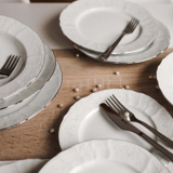 BERNADOTTE damašek platinový pruh - sada porcelánových tanierov pre 6 os.