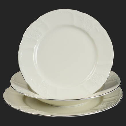 BERNADOTTE slonová kosť platinový pruh - sada porcelánových tanierov pre 6 os.