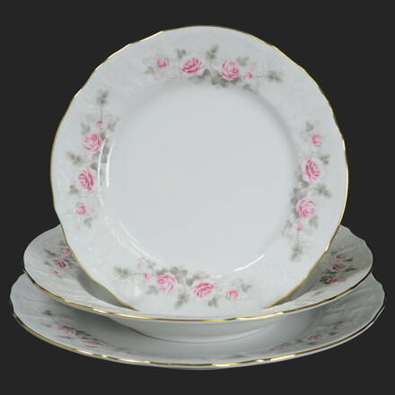 BERNADOTTE ruža zlatý pruh - sada porcelánových tanierov pre 6 os.