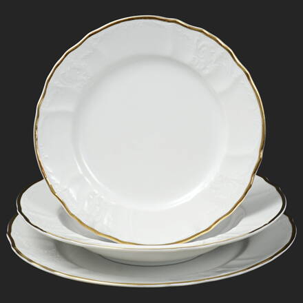 BERNADOTTE bílá zlatý proužek - sada talířů pro 6 os.